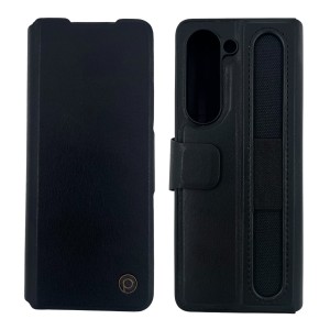 Nettech Samsung Galaxy Z Fold 5 Uyumlu Suni Deri Arka Koruma Kılıf (Siyah) NT-111500