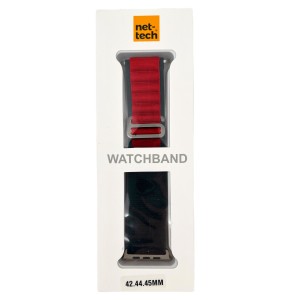 Nettech Apple Watch Seri 42/44 mm Uyumlu Kumaş Kordon (Siyah-Kırmızı) NT-110228
