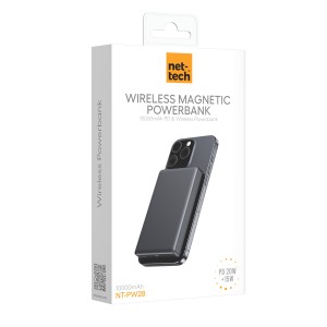 Nettech NT-PW28 20W + 15W Pd Wireless 15W 10000 MAh Magsafe Powerbank (Gri) NT-106442