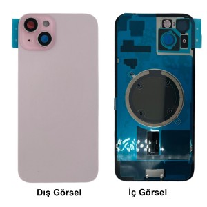 Teknonet Apple iPhone 15 Uyumlu Kamera Camlı Batarya Kapağı + Magsafe Flex (Pembe) NT-110807