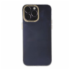 Nettech Apple iPhone 14 Pro Max Uyumlu Şeffaf Metal Kamera Çerçeveli Arka Koruma Kılıf (Gold) NT-99063