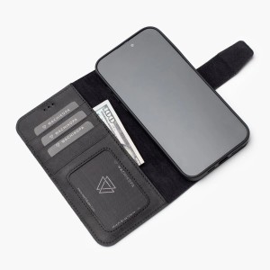 Zawa Apple iPhone 13 Uyumlu Classic Hakiki Deri Kapaklı Kılıf (Siyah) NT-118394