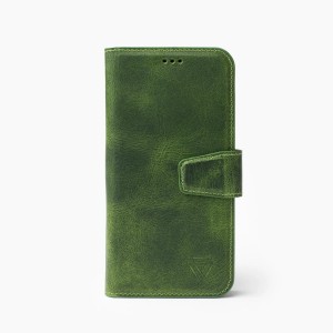 Zawa Apple iPhone 15 Pro Uyumlu Classic Hakiki Deri Kapaklı Kılıf (Yeşil) NT-118383