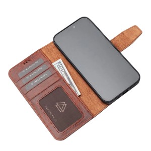 Zawa Apple iPhone 14 Pro Uyumlu Classic Hakiki Deri Kapaklı Kılıf (Kahverengi Koyu) NT-118382