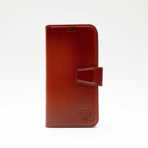 Zawa Apple iPhone 15 Plus Uyumlu Classic Hakiki Deri Kapaklı Kılıf (Kahverengi) NT-118352