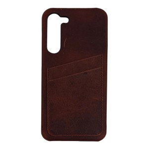 Zawa Samsung Galaxy S23 Plus Uyumlu Suni Deri Arka Koruma Kılıf (Kahverengi Açık) NT-118302