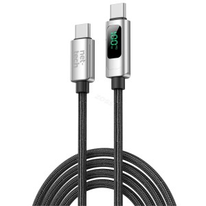Nettech NT-DC60 100W İp Örgü 120 Cm Type-C To Type-C Şarj ve Data Kablosu (Gri) NT-116332