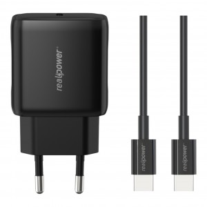 RealPower TCS25WBK 25W 3000 mAh Type-C To Type-C Şarj Aleti (Siyah) NT-119368