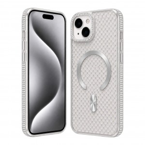 Nettech Apple iPhone 15 Uyumlu Taşlı Seri Arka Koruma Kılıf (Beyaz) NT-119514