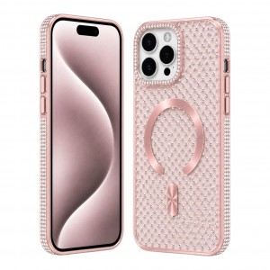 Nettech Apple iPhone 15 Pro Uyumlu Taşlı Seri Arka Koruma Kılıf (Pembe) NT-119508