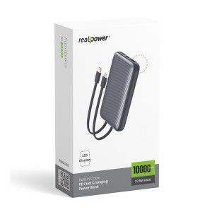 RealPower PB10KGR2 22.5W 10000 MAh Taşınabilir Powerbank (Siyah) NT-119371