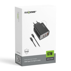 RealPower TCS67WWH GAN 67W 3000 mAh Type-C To Type-C Şarj Aleti (Beyaz) NT-119373
