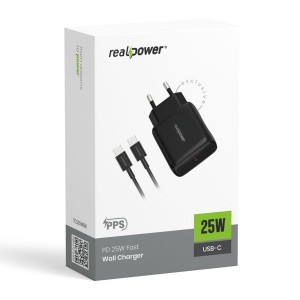RealPower TCS25WBK 25W 3000 mAh Type-C To Type-C Şarj Aleti (Siyah) NT-119368