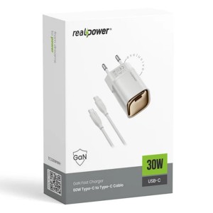 RealPower TCS30WWH GAN 30W 3000 mAh Type-C To Type-C Şarj Aleti (Beyaz) NT-119362