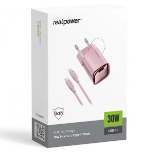 RealPower TCS30WWH GAN 30W 3000 mAh Type-C To Type-C Şarj Aleti (Pembe) NT-119361