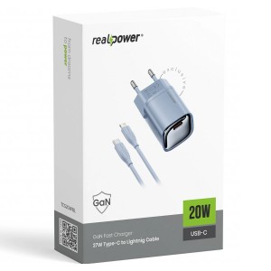 RealPower TCS20WWH GAN 20W 3000 mAh Type-C To Lightning Şarj Aleti (Gri) NT-119358