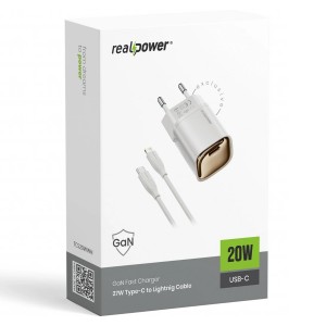 RealPower TCS20WWH GAN 20W 3000 mAh Type-C To Lightning Şarj Aleti (Beyaz) NT-119355
