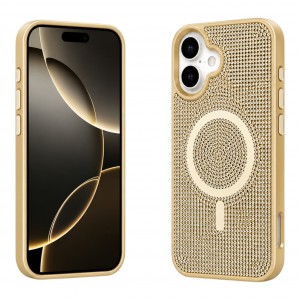 Nettech Apple iPhone 16 Uyumlu Taşlı Seri Arka Koruma Kılıf (Gold) NT-119778