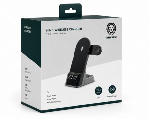 Green Lion 6 ın 1 Wireless 15W Kablosuz Wireless Şarj (Siyah) NT-100685