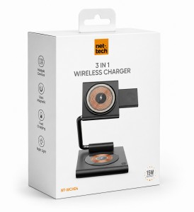 Nettech NT-WCH04 3in 1 15W Kablosuz Wireless Şarj (Gri) NT-WCH04