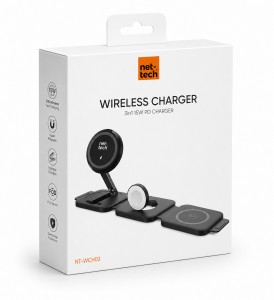 Nettech NT-WCH03 3in1 18W Kablosuz Wireless Şarj (Siyah) NT-WCH03