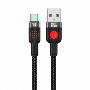 Nettech NT-DC58 18W Plastik 300 Cm Type-C Şarj ve Data Kablosu (Siyah) NT-113904