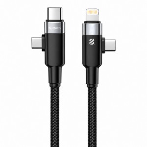 Nettech NT-DC45 60W+30W Plastik 100 Cm Type-C To Type-C+Lightning Şarj ve Data Kablosu (Siyah) NT-108316