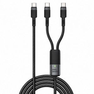 Nettech NT-DC62 140W İp Örgü 100 Cm Type-C To Type-C Şarj ve Data Kablosu (Siyah) NT-117913