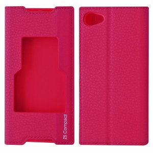 Nettech Sony Xperia Z5 Compact Uyumlu Pencereli Kapaklı Kılıf (Pembe) VR-7151