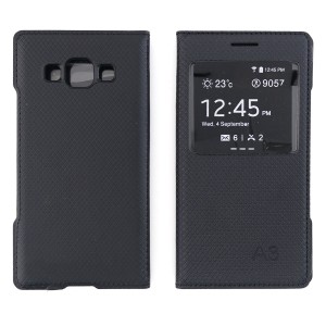 Nettech Samsung Galaxy A300 A3 2015 Uyumlu Pencereli Kapaklı Kılıf (Siyah) VR-9013