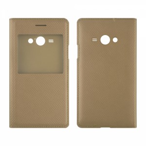 Nettech Samsung Galaxy j110 J1 Ace Uyumlu Pencereli Kapaklı Kılıf (Gold) VR-8997
