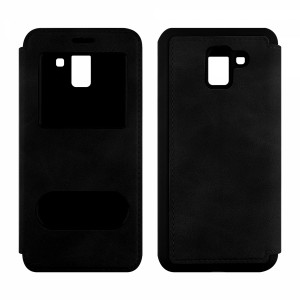 Nettech Samsung Galaxy J600 J6 Uyumlu Pencereli Kapaklı Kılıf (Siyah) VR-9576