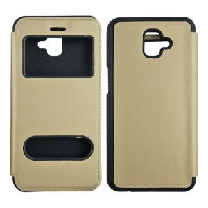 Nettech Samsung Galaxy J610 J6 Plus Uyumlu Pencereli Kapaklı Kılıf (Gold) VR-10969