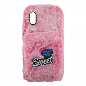 Nettech Apple iPhone XS Uyumlu Peluş Arka Koruma Kılıf (Pembe) VR-13115