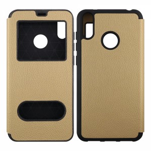 Nettech Huawei Y7 2019 Uyumlu Pencereli Kapaklı Kılıf (Gold) VR-14130