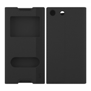Nettech Sony Xperia M5 Uyumlu Pencereli Kapaklı Kılıf (Siyah) VR-7799