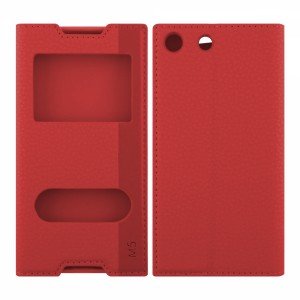 Nettech Sony Xperia M5 Uyumlu Pencereli Kapaklı Kılıf (Kırmızı) VR-7796
