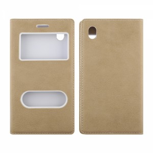 Sony Sony Xperia M4 Aqua Uyumlu Pencereli Kapaklı Kılıf (Gold) VR-5415
