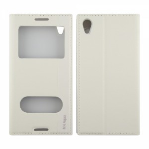 Sony Sony Xperia M4 Aqua Uyumlu Pencereli Kapaklı Kılıf (Beyaz) VR-5414