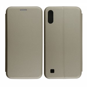 Nettech Samsung Galaxy M10 Uyumlu Lüx Seri Kapaklı Kılıf (Gold) VR-18109