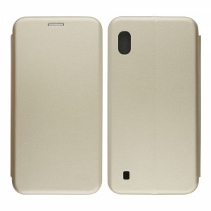 Nettech Samsung Galaxy A10 Uyumlu Lüx Seri Kapaklı Kılıf (Gold) VR-18169