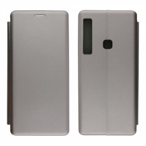 Nettech Samsung Galaxy A9 2018 Uyumlu Lüx Seri Kapaklı Kılıf (Gri) VR-18216
