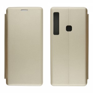 Nettech Samsung Galaxy A9 2018 Uyumlu Lüx Seri Kapaklı Kılıf (Gold) VR-18217