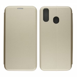Nettech Samsung Galaxy A30 Uyumlu Lüx Seri Kapaklı Kılıf (Gold) VR-18213