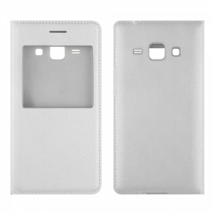 Nettech Samsung Galaxy J100 J1 Uyumlu Pencereli Kapaklı Kılıf (Beyaz) VR-8991