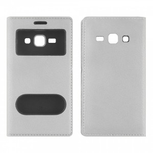 Nettech Samsung Galaxy J100 J1 Uyumlu Pencereli Kapaklı Kılıf (Beyaz) VR-7815