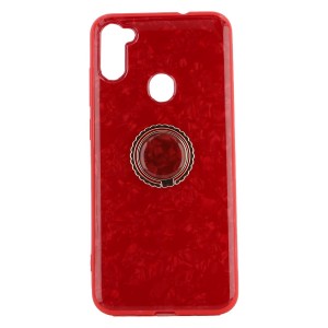 Nettech Samsung Galaxy A11 Uyumlu Mermer Desenli Yüzüklü Arka Koruma Kılıf (Kırmızı) VR-21282
