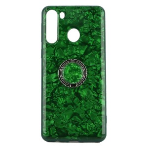 Nettech Samsung Galaxy A21 Uyumlu Mermer Desenli Yüzüklü Arka Koruma Kılıf (Yeşil) VR-21277