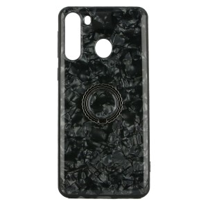 Nettech Samsung Galaxy A21 Uyumlu Mermer Desenli Yüzüklü Arka Koruma Kılıf (Siyah) VR-21274