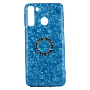 Nettech Samsung Galaxy A21 Uyumlu Mermer Desenli Yüzüklü Arka Koruma Kılıf (Mavi) VR-21278